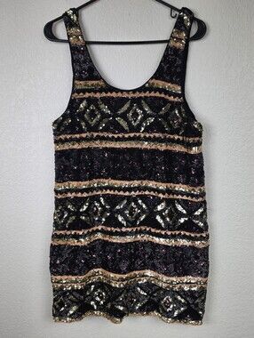 Free People Small Black Gold Sparkly Sequin Mini Dress